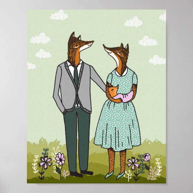 Fox Family - es ist ein Mädchen-Kinderposter Poster (Vorne)