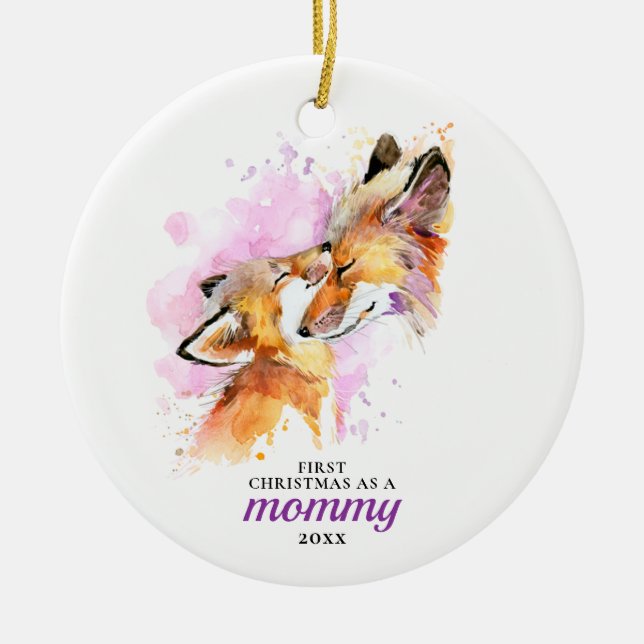 Fox Family First Christmas As A Mommy Personalized Keramik Ornament (Vorne)