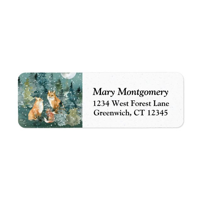 Fox Family Forest Full Moon Snow Rücksendeadresse (Vorne)