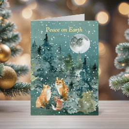 Fox Family Forest Full Moon Snowfall Wasserfarbe Grußkarte Mit Foliendruck