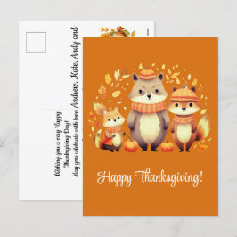 Fox Family Pumpkins Happy Thanksgiving Feiertagspostkarte