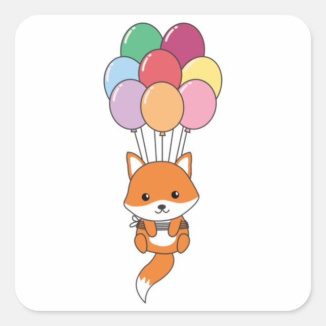 Fox fliegt mit farbigen Balloons auf Quadratischer Aufkleber (Vorderseite)
