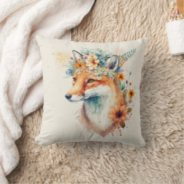 Fox Flower Crown Watercolor Kissen