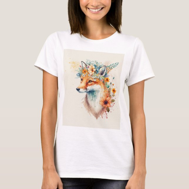 Fox Flower Crown Watercolor                        T-Shirt (Vorderseite)
