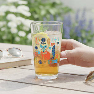 Fox Folk Art Floral Muster Art Glas