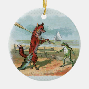 Fox Frog Fishing Antike Illustration Keramik Ornament
