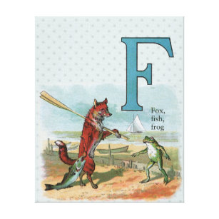 Fox Frog Fishing Antike Illustration Leinwanddruck