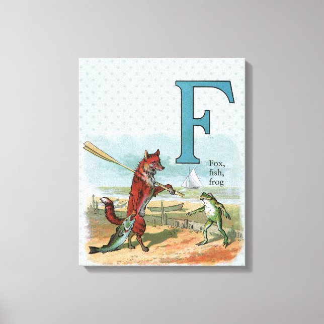 Fox Frog Fishing Antike Illustration Leinwanddruck (Vorderseite)