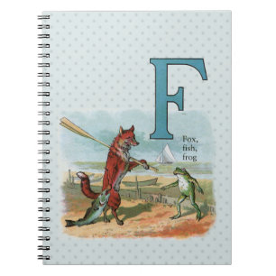Fox Frog Fishing Antike Illustration Notizblock