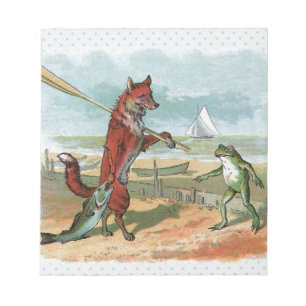 Fox Frog Fishing Antike Illustration Notizblock