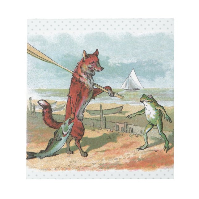 Fox Frog Fishing Antike Illustration Notizblock (Vorderseite)