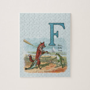 Fox Frog Fishing Antike Illustration Puzzle