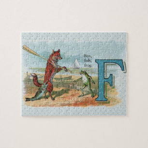 Fox Frog Fishing Antike Illustration Puzzle