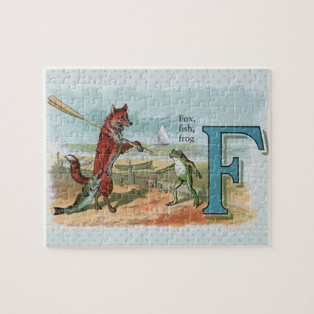 Fox Frog Fishing Antike Illustration Puzzle (Horizontal)