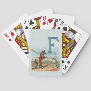 Fox Frog Fishing Antike Illustration Spielkarten
