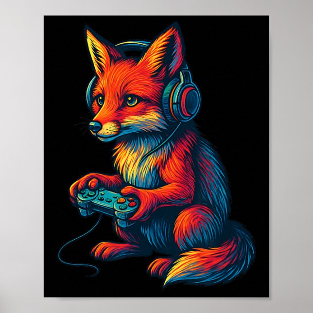 Fox Gaming With Headphones Funny Video Games Gamer Poster (Vorne)