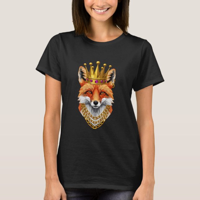 Fox Gangster Golden Crown King Regal Art T-Shirt (Vorderseite)