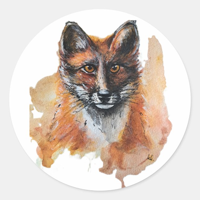 Fox - Geisttier, Totem-Wasserfarbe Joga Guide A Runder Aufkleber (Vorderseite)
