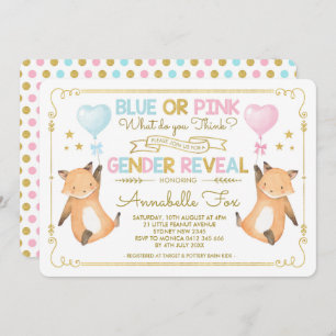Fox Gender Reveal Baby Dusche Blue Pink Gold Einladung