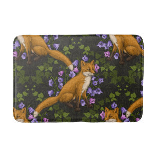 Fox, Glockenblumen und Efeu, grün, orange und viol Badematte