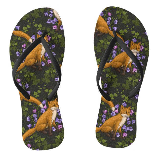 Fox, Glockenblumen und Efeu, grün, orange und viol Flip Flops (Fußbett)
