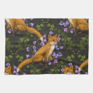 Fox, Glockenblumen und Efeu, grün, orange und viol Geschirrtuch