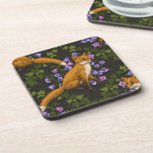 Fox, Glockenblumen und Efeu, grün, orange und viol Getränkeuntersetzer