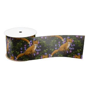 Fox, Glockenblumen und Efeu, grün, orange und viol Satinband