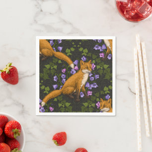 Fox, Glockenblumen und Efeu, grün, orange und viol Serviette