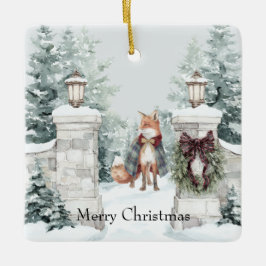 Fox Green Coat Snow Christmas Keramikornament