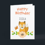 Fox Happy Birthday Card Karte<br><div class="desc">Fall Fox mit Blumenmotiven. Anpassbarer Name und Insider-Text. Kunstwerk von Valarie Wade.</div>