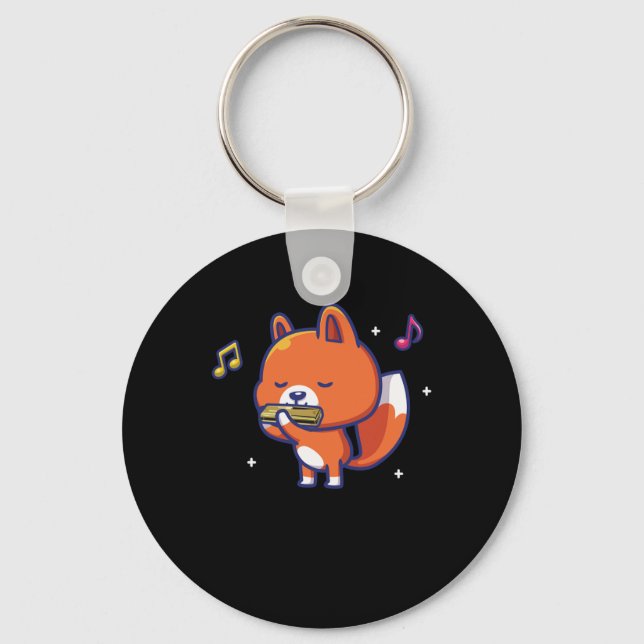 Fox Harmonica Instrument Blues Music Sound Gift Schlüsselanhänger (Vorderseite)