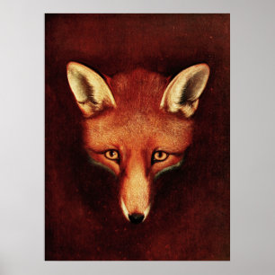Fox Head Vintag Print Antique Animal Illustration Poster