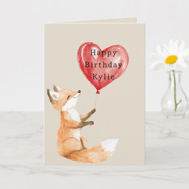 Fox Heart Balloon Birthday Karte (Kleine Pflanze)