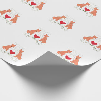 Fox & Heart Vine Print Wrapping Paper - White Geschenkpapier