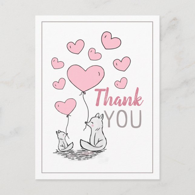Fox Hearts Baby Dusche Danke Postcard Einladungspostkarte (Vorderseite)