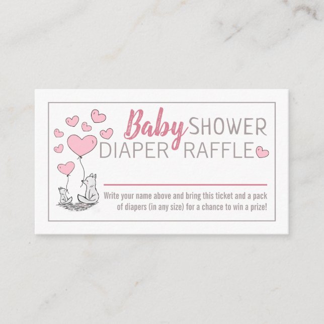 Fox Hearts Baby Duwer Diaper Raffle Begleitkarte (Vorderseite)
