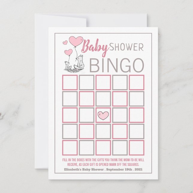 Fox Hearts Baby Shower Bingo (Vorderseite)