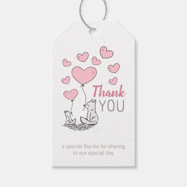 Fox Hearts Baby Shower Danke, dass Sie Geschenkmar Geschenkanhänger (Vorderseite)