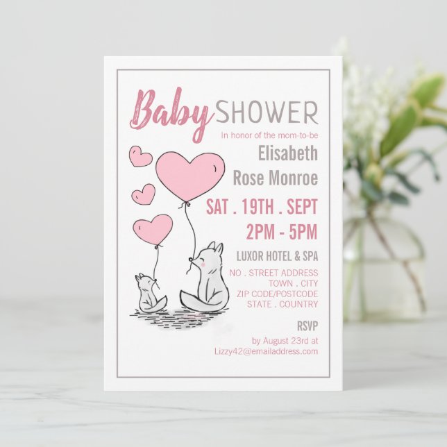 Fox Hearts Baby Shower Einladung (Stehend Vorderseite)
