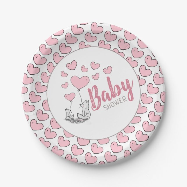 Fox Hearts Baby Shower Paper Plate Pappteller (Vorderseite)