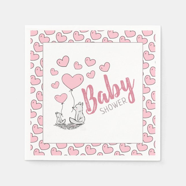 Fox Hearts Baby Shower Serviette (Vorderseite)
