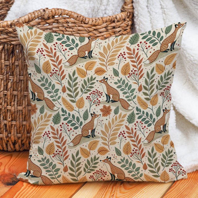 Fox Herbst lässt Naturwärme Kissen (Fox and autumn leaves decorator pillow)