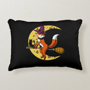 Fox Hexe RIding a Broom Funny Halloween Animal Dekokissen