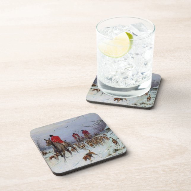 Fox Hunt Huntsmen und Hunden kehren Zuhause zurück Getränkeuntersetzer (Rechte Seite)