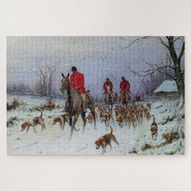 Fox Hunt Huntsmen und Hunden kehren Zuhause zurück Puzzle (Horizontal)
