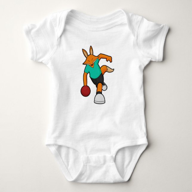 Fox im Bowling mit Bowlingball Baby Strampler (Vorderseite)