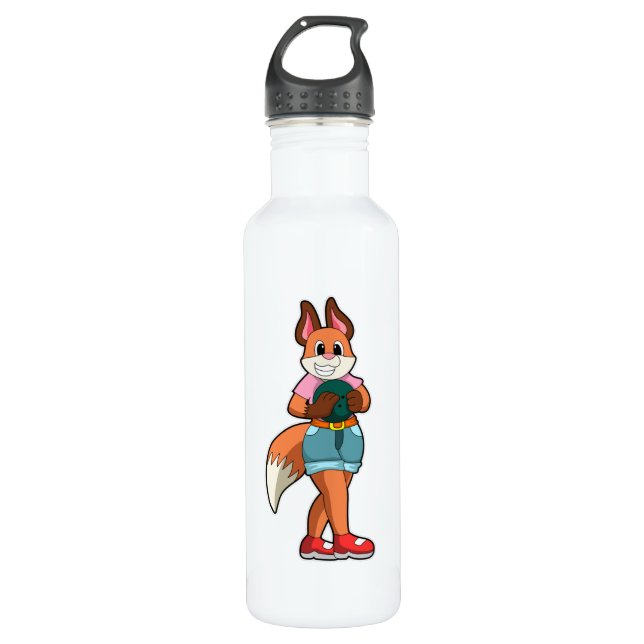 Fox im Bowling mit Bowlingball Edelstahlflasche (Vorderseite)
