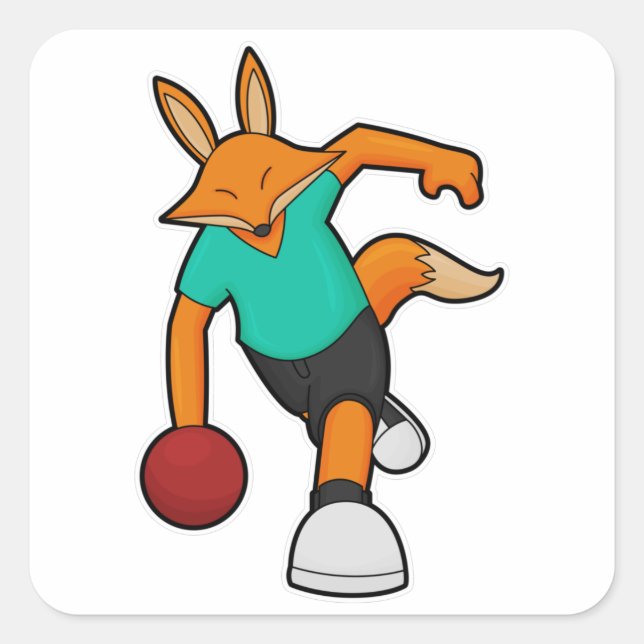 Fox im Bowling mit Bowlingball Quadratischer Aufkleber (Vorderseite)