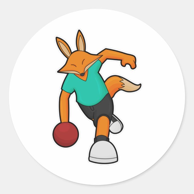 Fox im Bowling mit Bowlingball Runder Aufkleber (Vorderseite)